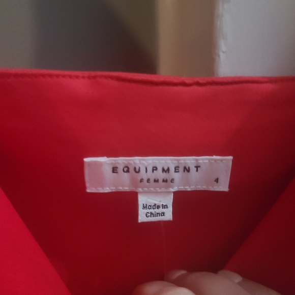 $395 NWT 🔥Equipment Oleisa Dress Button Front Sleeveless V-neck Tea Midi Red 4 - Picture 6 of 8